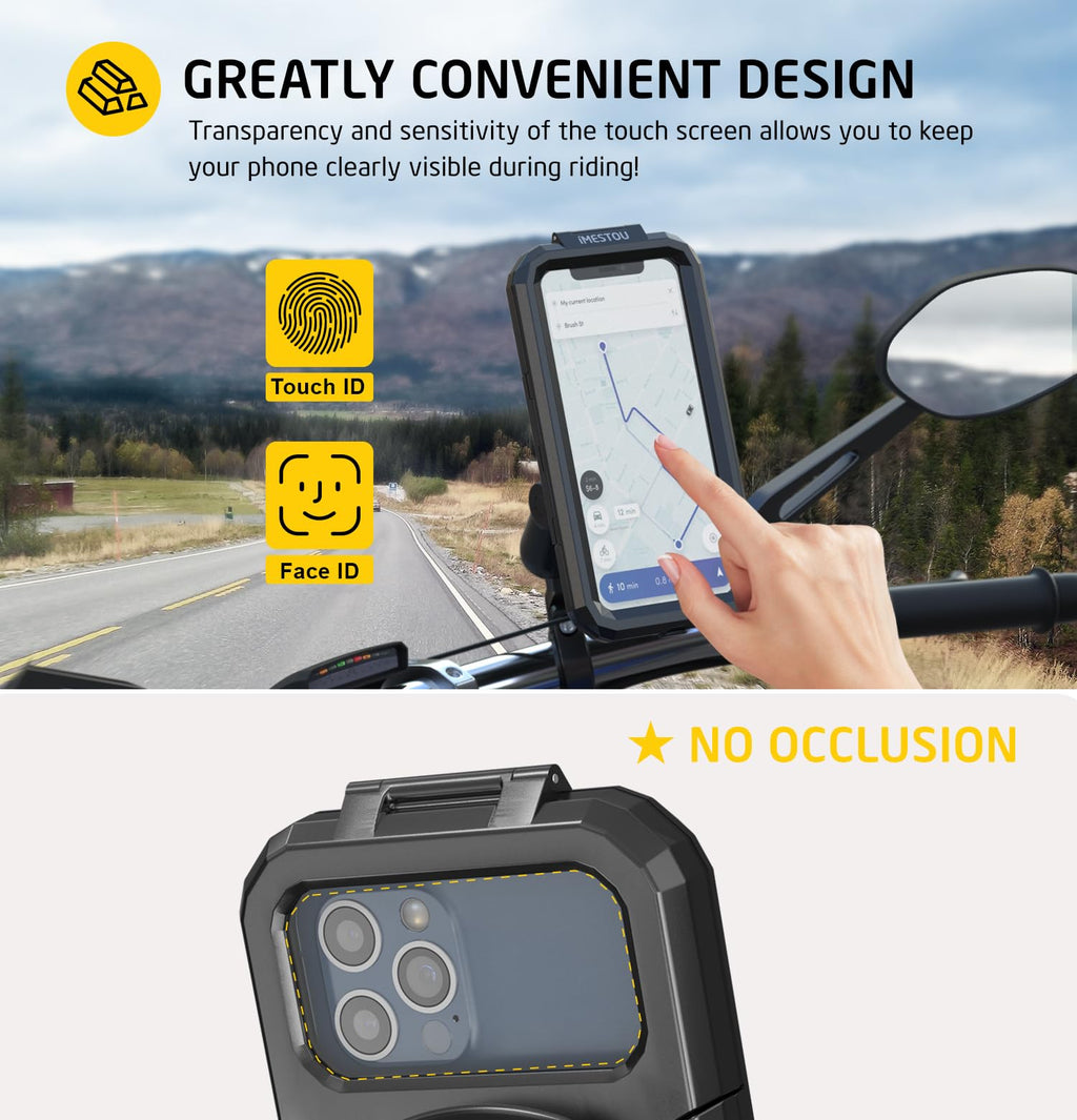 iMESTOU wasserdichte Motorrad Telefonhalterung IP66 mit 2,5 cm Kugelkopf 360° Drehbar Passend für RAM B Größe Zubehör, Geeignet für 5,5"-6,8" Smartphones mit max. Dicke 1,1 cm (Größe L)