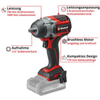 Einhell Professional Akku-Schlagschrauber TP-CW 18/750-C Li BL-Solo Power X-Change (18 V, 750 Nm Drehmoment, 1000 Nm Lösemoment, Brushless, Außenvierkant-Aufnahme, ohne Akku)