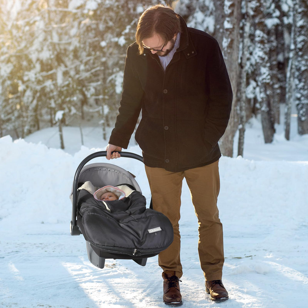 Orzbow Fußsack Babyschale Winter, Universell Einschlagdecke Babyschale Winter mit Verstellbarem Kragen, Warmes Berbervlies Futter, Reißverschluss, passend für Maxi-Cosi, Cybex, Römer usm. (Schwarz)