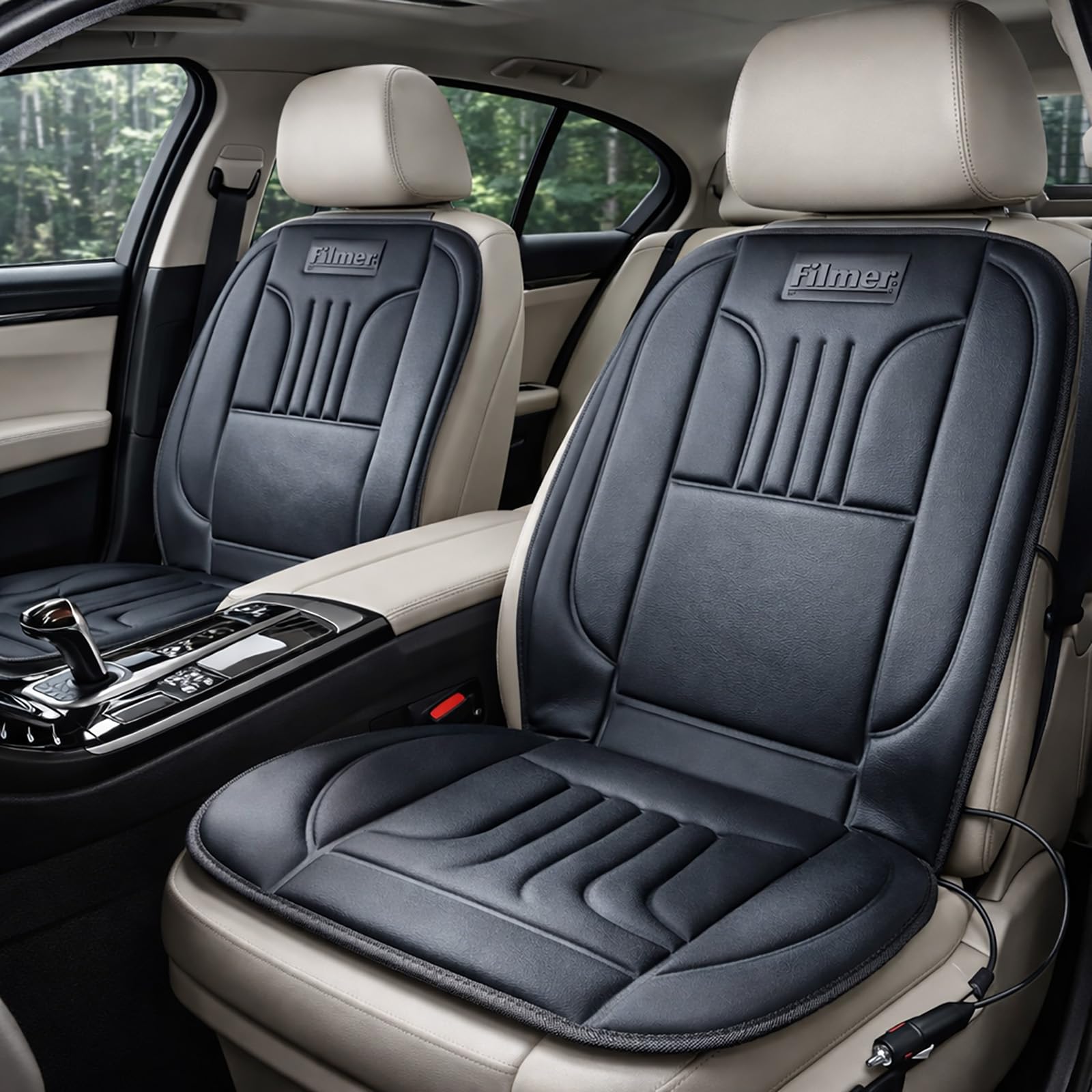 BURI Premium Autositzauflage Winter 2 Stufen | Bequemer Sitzschutz mit Rückenlehne | rutschfest, ergonomisch & langlebig | Weiche Polsterung für warmes Sitzgefühl für 95% Aller Fahrzeuge (1 Stück)