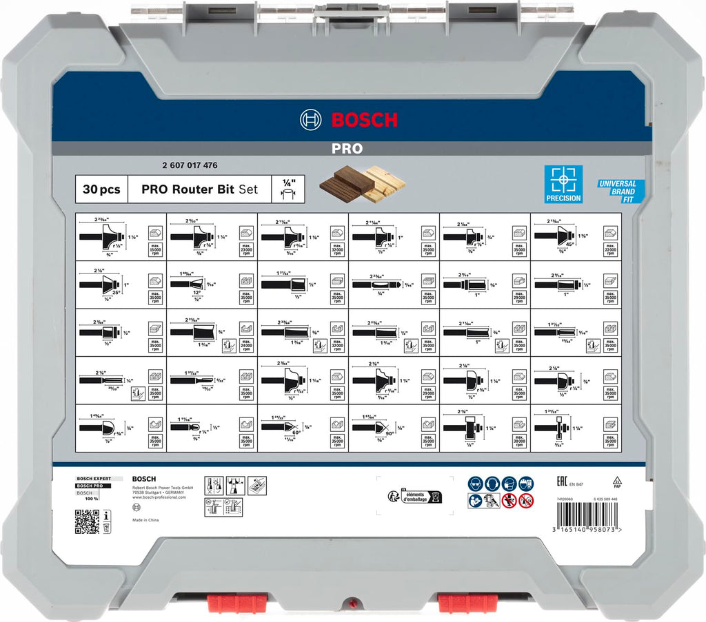 Bosch Professional 30tlg. Fräser Set Mixed (für Holz, für Oberfräsen mit 1/4 Zoll Schaft)