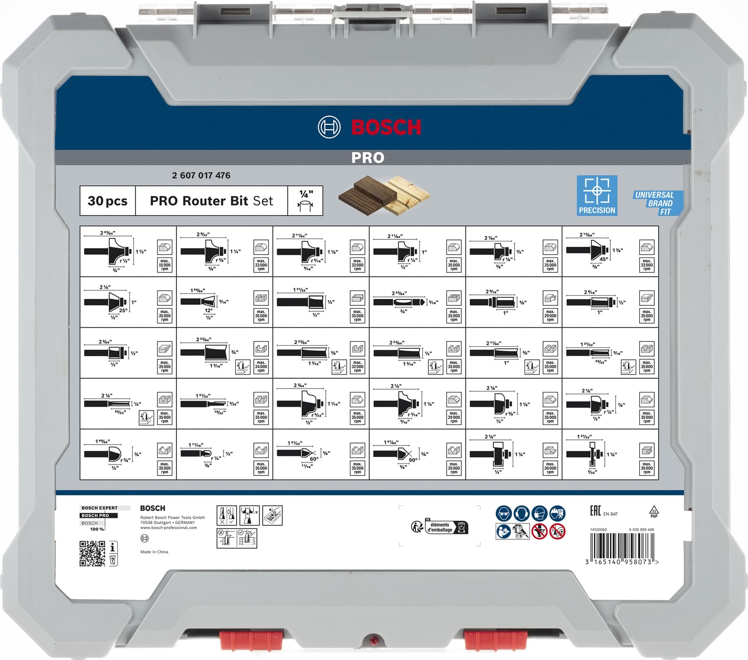 Bosch Professional 30tlg. Fräser Set Mixed (für Holz, für Oberfräsen mit 1/4 Zoll Schaft)