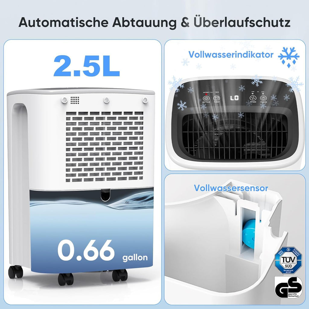COLAZE Luftentfeuchter, 12L/24h Luftentfeuchter Elektrisch, Geeignet für Raumgrößen bis zu 120m³(30m²), Leiser Entfeuchter mit Digitalanzeige, Raumentfeuchter für Keller Schlafzimmer Bad