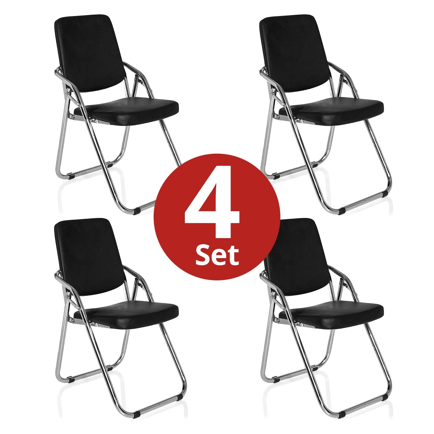 hjh OFFICE 4 x Klappstuhl ESTO PU Schwarz Konferenzstuhl Besucherstuhl klappbar 4er Pack