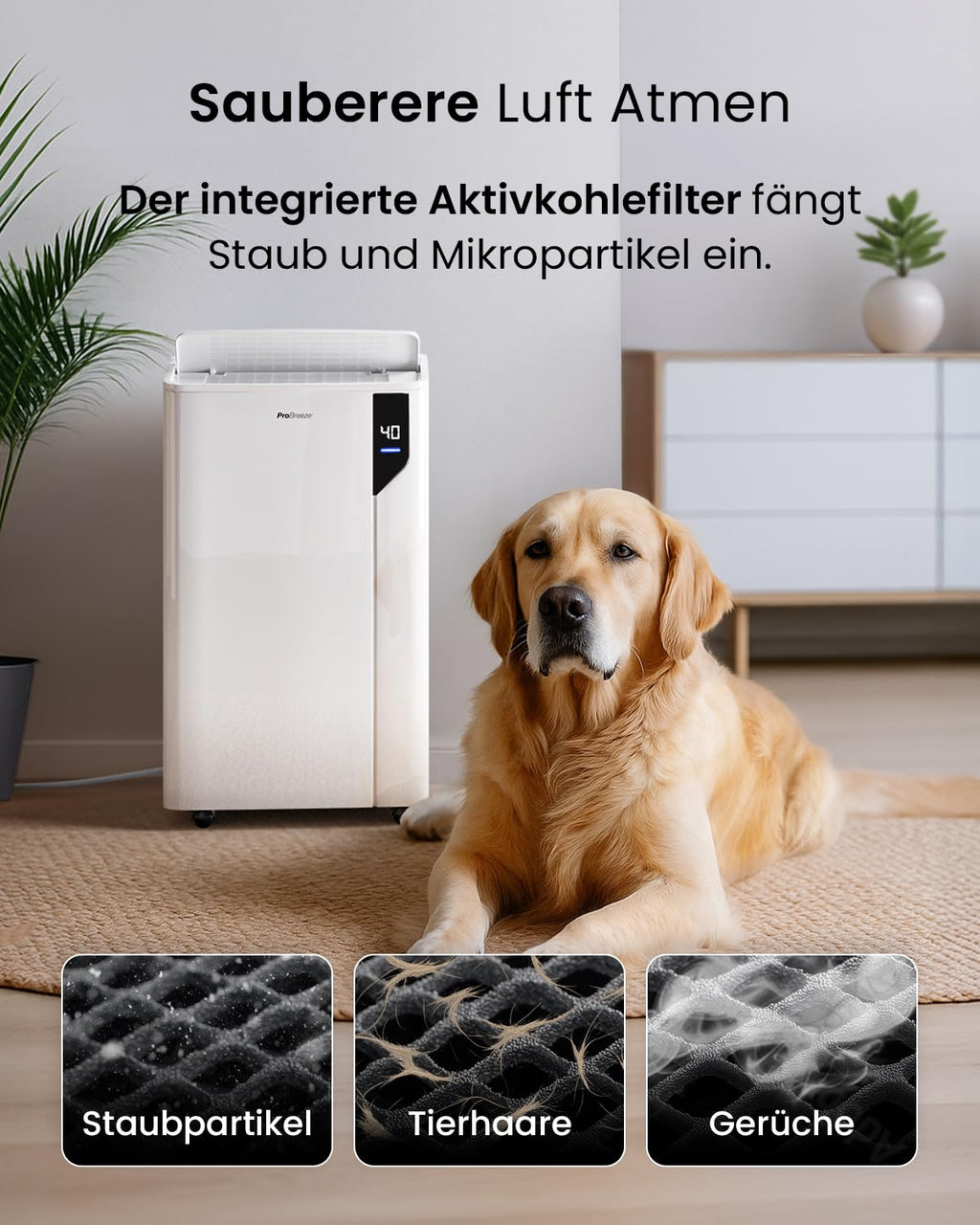Pro Breeze 20L Smart Luftentfeuchter elektrisch - Luftentfeuchter mit Kompressor, Smart App Steuerung, Feuchtigkeitssensor, Luftfilter, Wäschemodus, Timer - Gegen Schimmel - Entfeuchter für bis 35m²