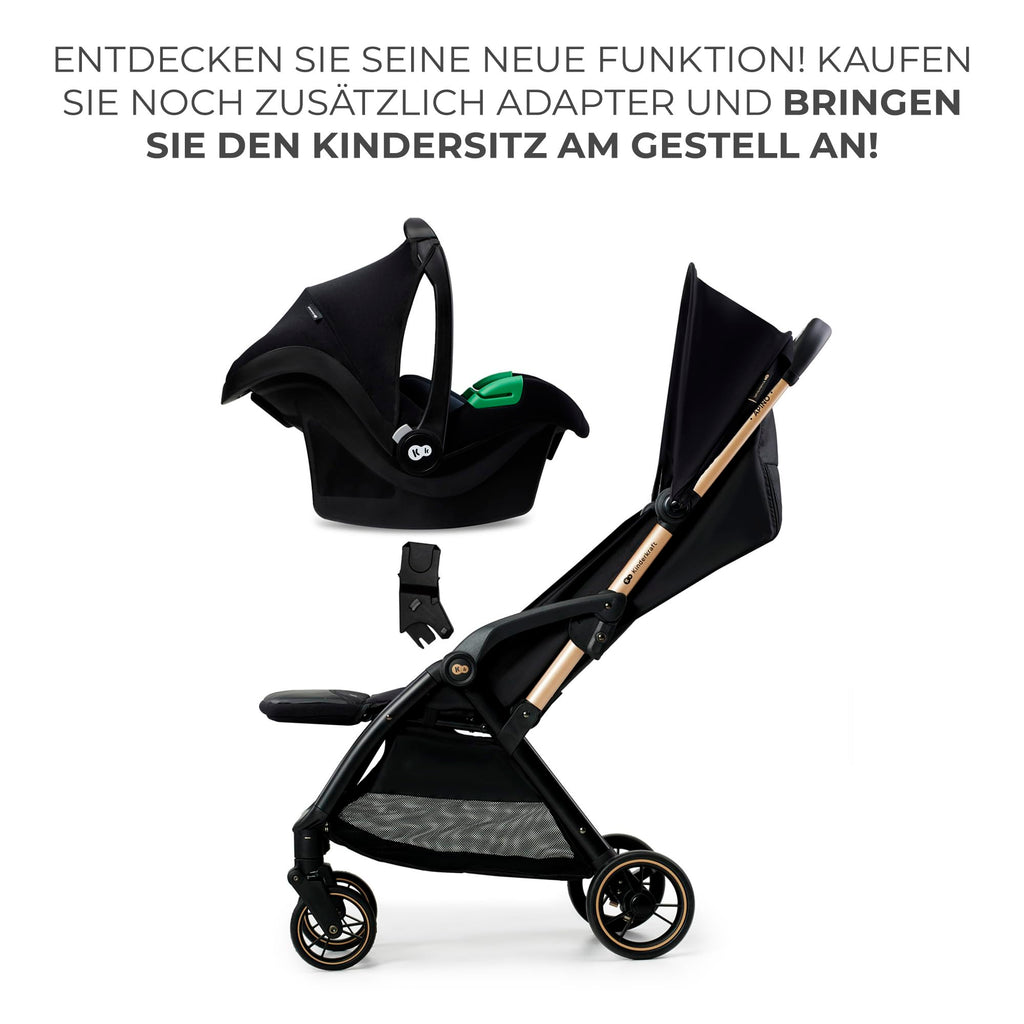 Kinderkraft APINO Buggy bis 22 kg, Liegebuggy, Kinderwagen, Leicht - 7,5kg, Automatisches zusammeklappen, Verstellbare Rückenlehne bis zur Liegeposition, ideal für Reisen, Schwarz