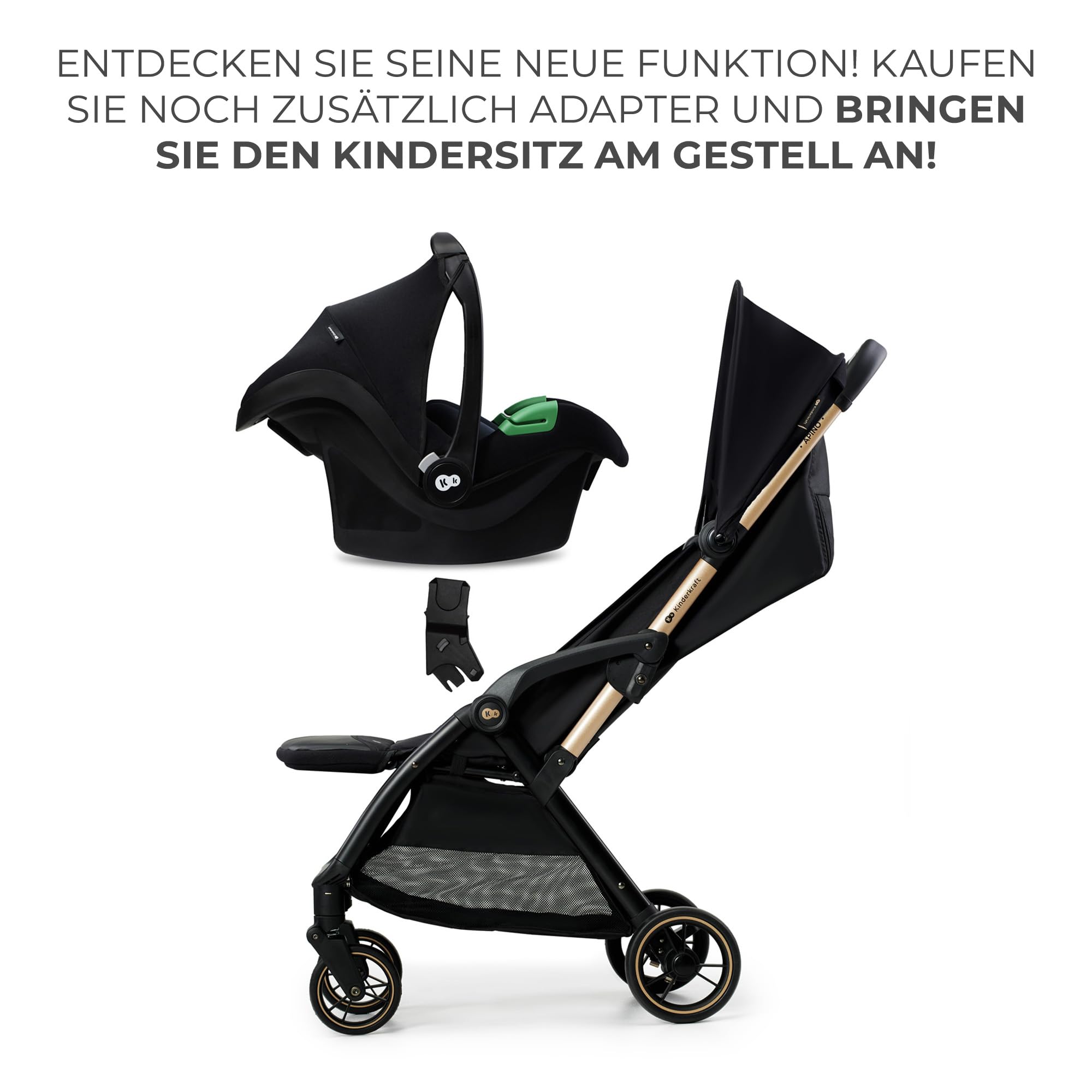 Kinderkraft APINO Buggy bis 22 kg, Liegebuggy, Kinderwagen, Leicht - 7,5kg, Automatisches zusammeklappen, Verstellbare Rückenlehne bis zur Liegeposition, ideal für Reisen, Schwarz