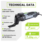 WORKPRO 300W Multifunktionswerkzeug, Oszillierende Säge mit 17 Zubehör und Aufbewahrungstasche, 7 Drehzahl 15000-23000 rpm Oszillationswerkzeug Oszillierer zum Trennen, Schleifen und Schaben