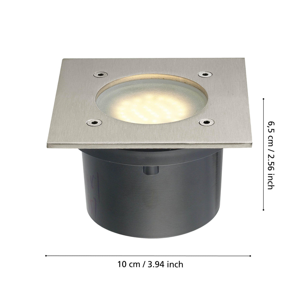 EGLO LED Bodeneinbauleuchte Lamedo, 1 flammige Einbauleuchte, Wegelampe aus Edelstahl, Farbe: Silber, Glas: Weiß, satiniert, eckig, IP67