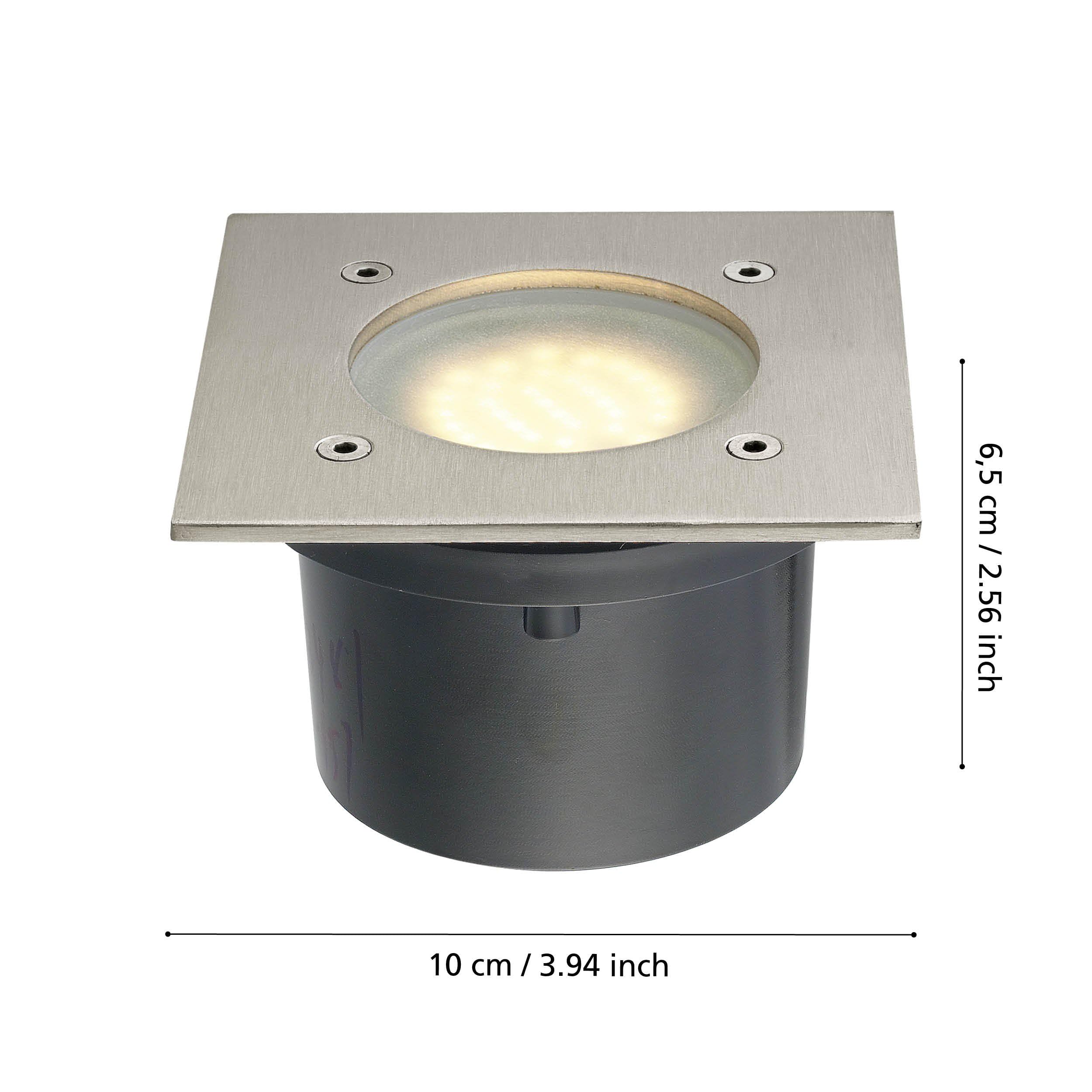 EGLO LED Bodeneinbauleuchte Lamedo, 1 flammige Einbauleuchte, Wegelampe aus Edelstahl, Farbe: Silber, Glas: Weiß, satiniert, eckig, IP67