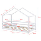 [en.casa] Kinderbett Knätten Hausbett Bodenbett 90 x 200 cm Holzbett für Kinder mit Rausfallschutz Bettgestell mit Lattenrost Kiefernholz Weiß