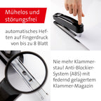 Novus B 7A Komfort Heftgerät (30 Blatt Heftleistung, Automatik-Funktion, inkl. 200 Klammern) schwarz glänzend