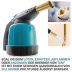 TOM Gas-Lötbrenner im Set – inkl. 4 x 190 g Universal Gaskartuschen – 1300°C – Lötlampe zum Weich- oder Hartlöten – Piezozündung – Bunsenbrenner Gasbrenner (Lötbrenner mit 4 Gaskartuschen)