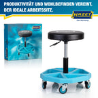 HAZET Arbeitssitz 195N-4; stabile Vierkant-Rohrrahmenkonstruktion; 5 Leichtlaufrollen 75 mm; höhenverstellbar 430-550 mm; belastbar bis 150 kg; großes Sitzkissen 350 mm
