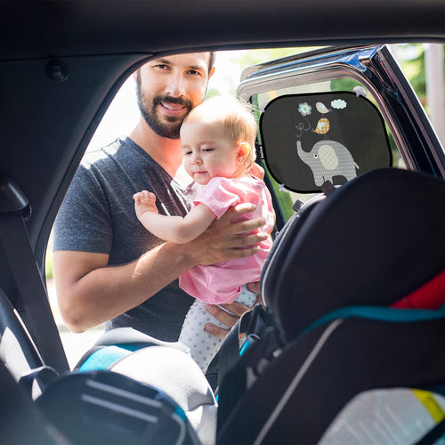 Asstikoo Auto Sonnenschutz Baby mit UV Schutz, 45x35.5cm Sonnenblende mit 8 Saugnäpfen, Autofenster Sonnenschutz für Kinder mit süßen Tier Motiven-2er Set