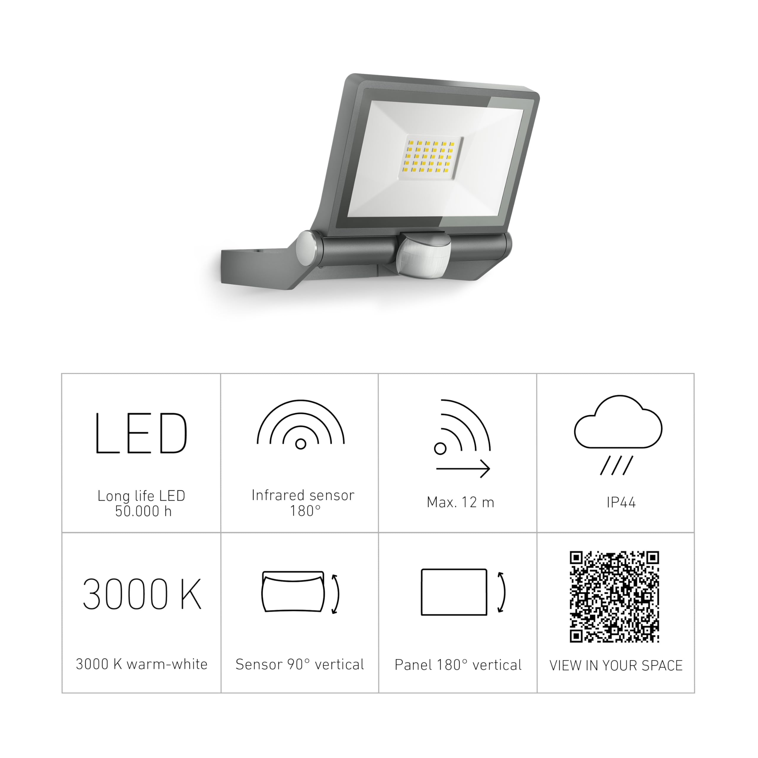 Steinel LED-Außenstrahler XLED ONE S anthrazit, 180°-Bewegungsmelder, 18,6 W, 2050 lm, 3000K, für Zufahrt, Hof und Garten, 065249, Aluminium