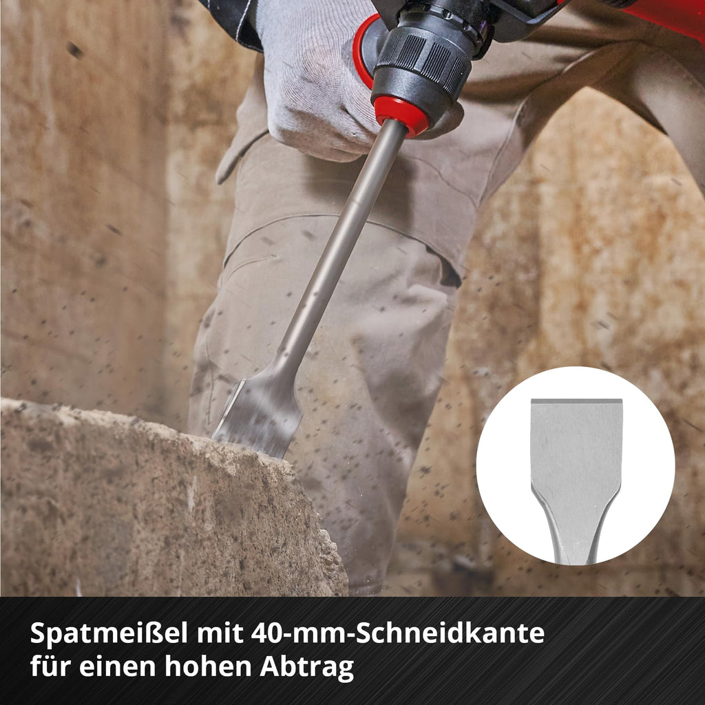 Original Einhell 3-tlg. SDS Max Meißel-Set, 400 mm (mit Spitzmeißel, 20 mm breitem Flachmeißel, und 40 mm breitem Spatmeißel aus langlebigem 40Cr Stahl für Abbruch- und Renovierungsarbeiten)