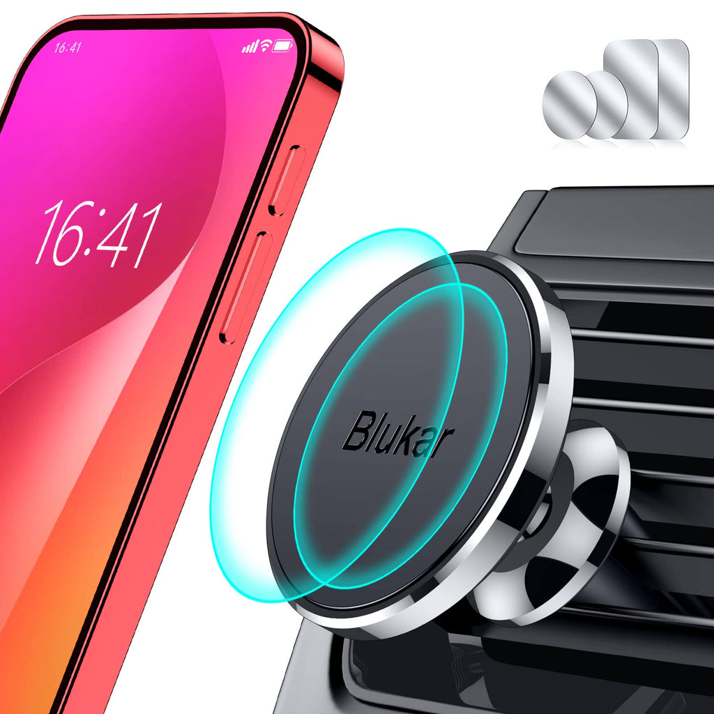 Blukar Handyhalterung Auto Lüftung, Universale 360° Magnetisch KFZ Handyhalter Auto Zubehör mit 5 Starke Magnet & 4 Metallplatten, Kompatibel mit iPhone 17 Air/Pro/16/15/14, Galaxy, Mate usw.