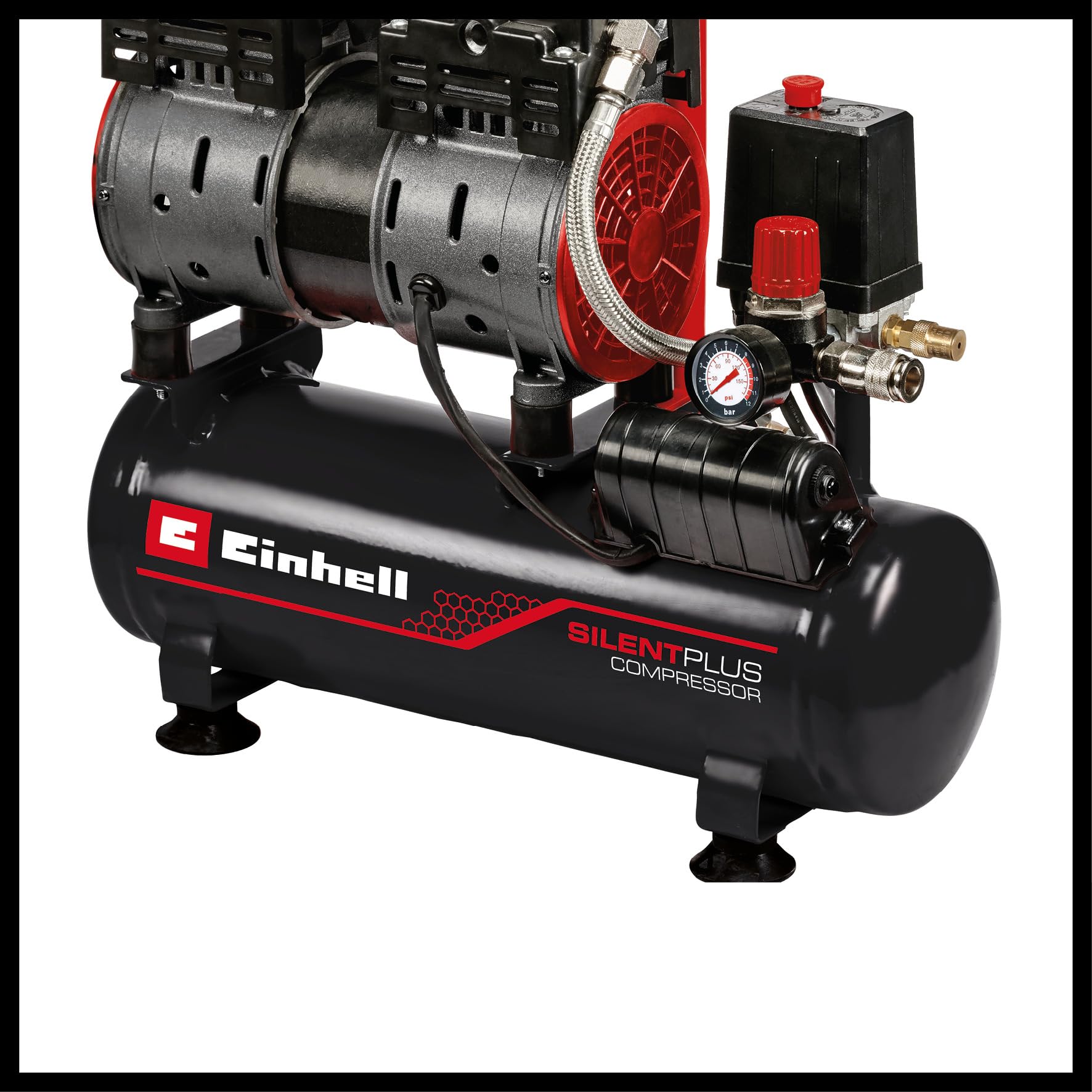 Einhell Kompressor TE-AC 110/6 Silent Plus (550 W., max. 8 bar, 6 l-Tank, 110 l/min Ansaugleistung, Motordrehzahl 1450 min^-1, Manometer, Schnellkupplung, ölfrei)