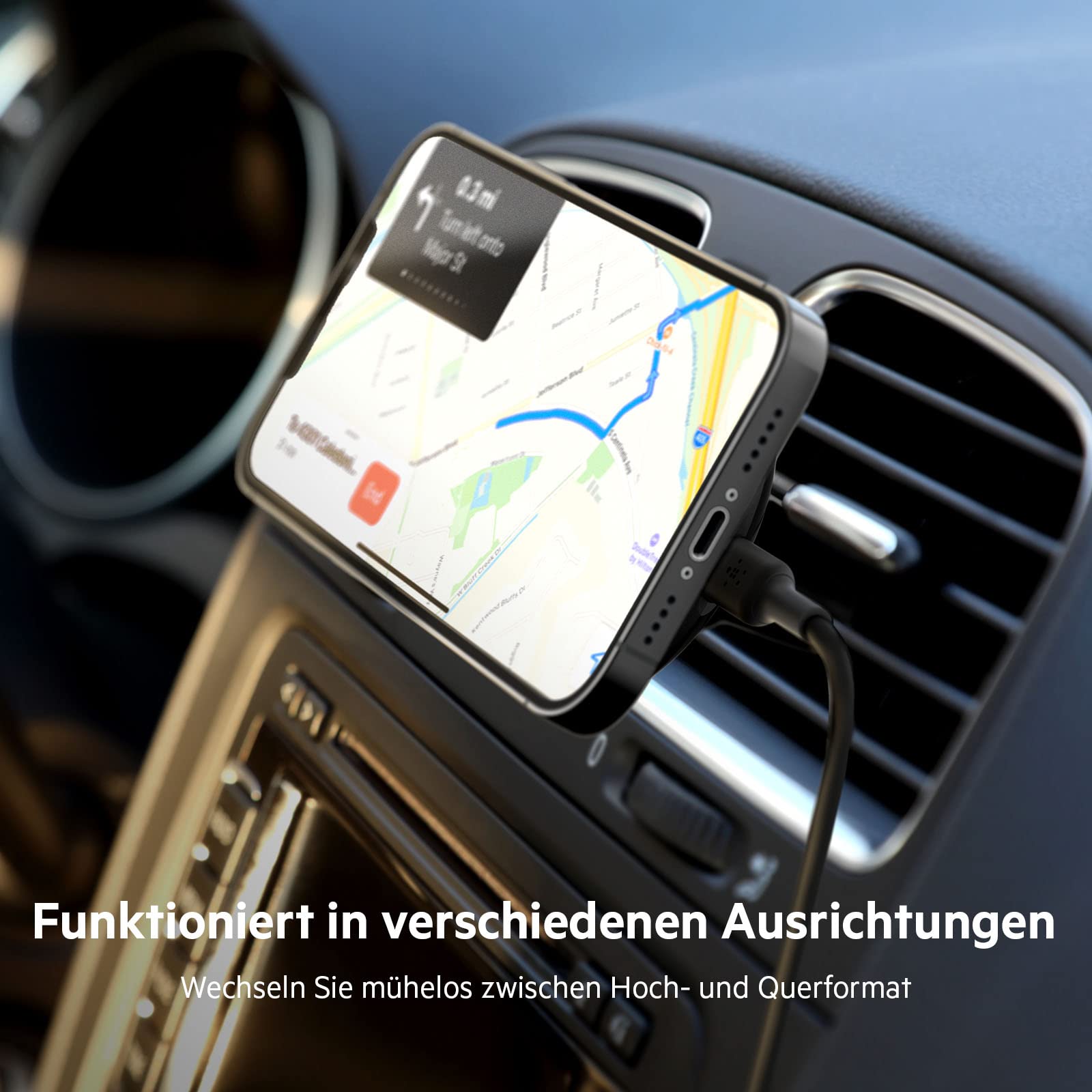 Belkin BoostCharge drahtloser magnetischer Kfz-Telefon-Halter, Kfz ladegerät compatibel mit MagSafe-fähigem iPhone 17, Air, 16, 15, 14, 13, 12, Pixelsnap (inkl. Kabel und Ladegerät)