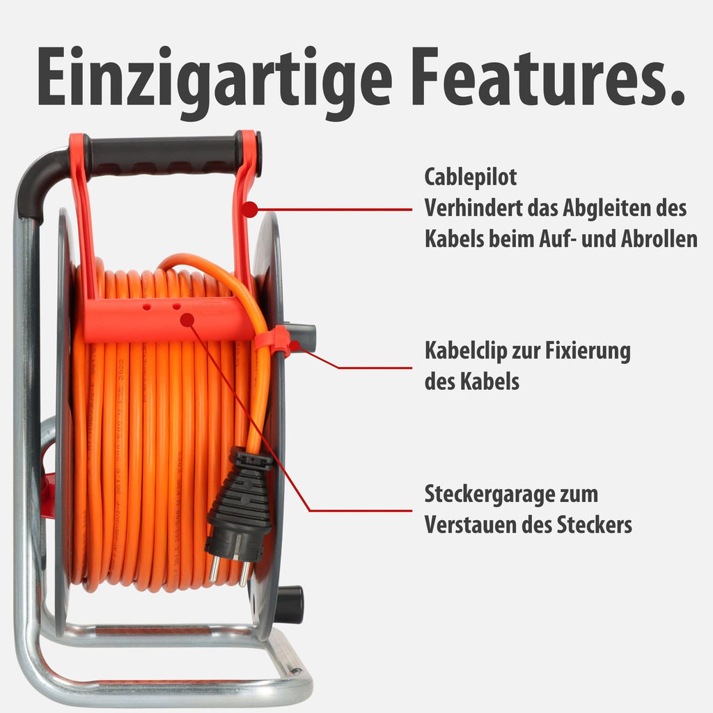 Brennenstuhl Garant V2 IP44 Kabeltrommel 50m outdoor (Made in Germany, 3 Schutzkontakt-Steckdosen, Überhitzungsschutz, kurzfristiger Einsatz im Außenbereich)
