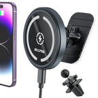 OHLPRO Magsafe Autohalterung mit Ladefunktion, 15W Schnellladegerät Handyhalterung Auto Magnet für iPhone 17 16 15 14 13 12 Pro Max Plus, Induktive Ladestation für Armaturenbrett & Lüftung, Grau