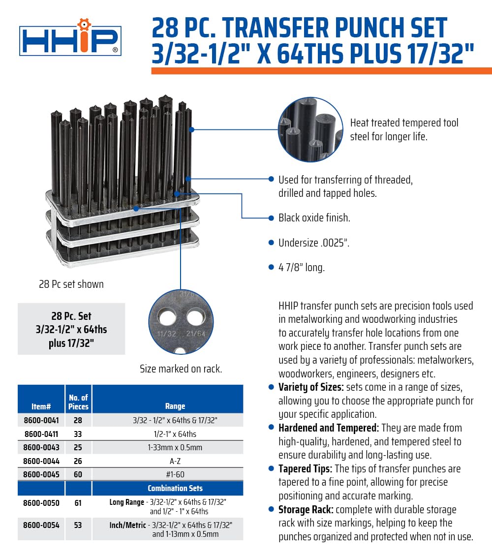 HHIP 8600-0041 Transferstanzer-Set, 28-teilig, 3/32-1,27 cm