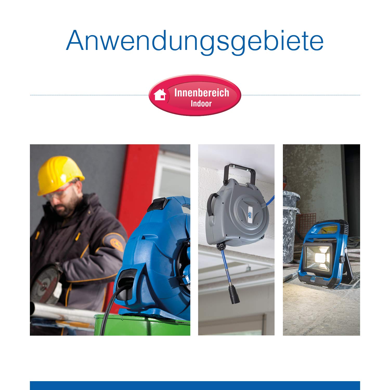 as - Schwabe automatische Druckluftschlauchtrommel 12 bar – 10 m PVC-Schlauch, 1 m Anschlussschlauch - Aufroller mit Schlauchstopp und Verschlusskupplung - Blau, 12612