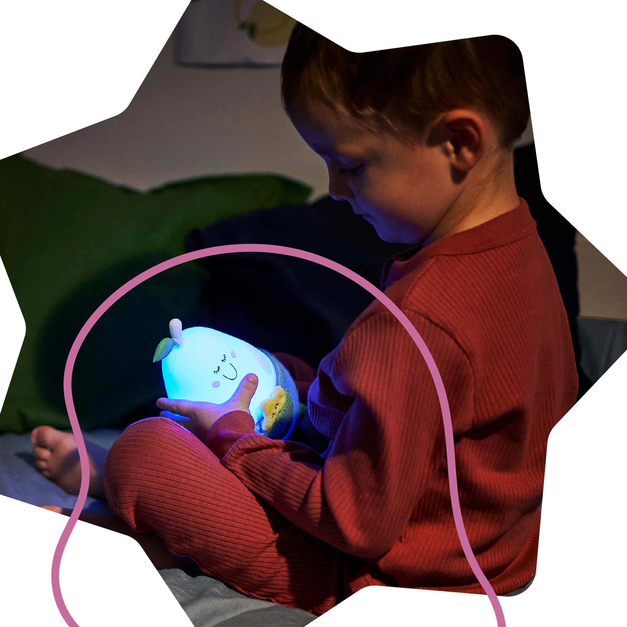 Badabulle Silikon-Nachtlicht Bertille - Lange Leuchtdauer (max. 10 Stunden) - 3 Lichtmodi - 6 Farben - Weich & anschmiegsam - Wiederaufladbarer Akku
