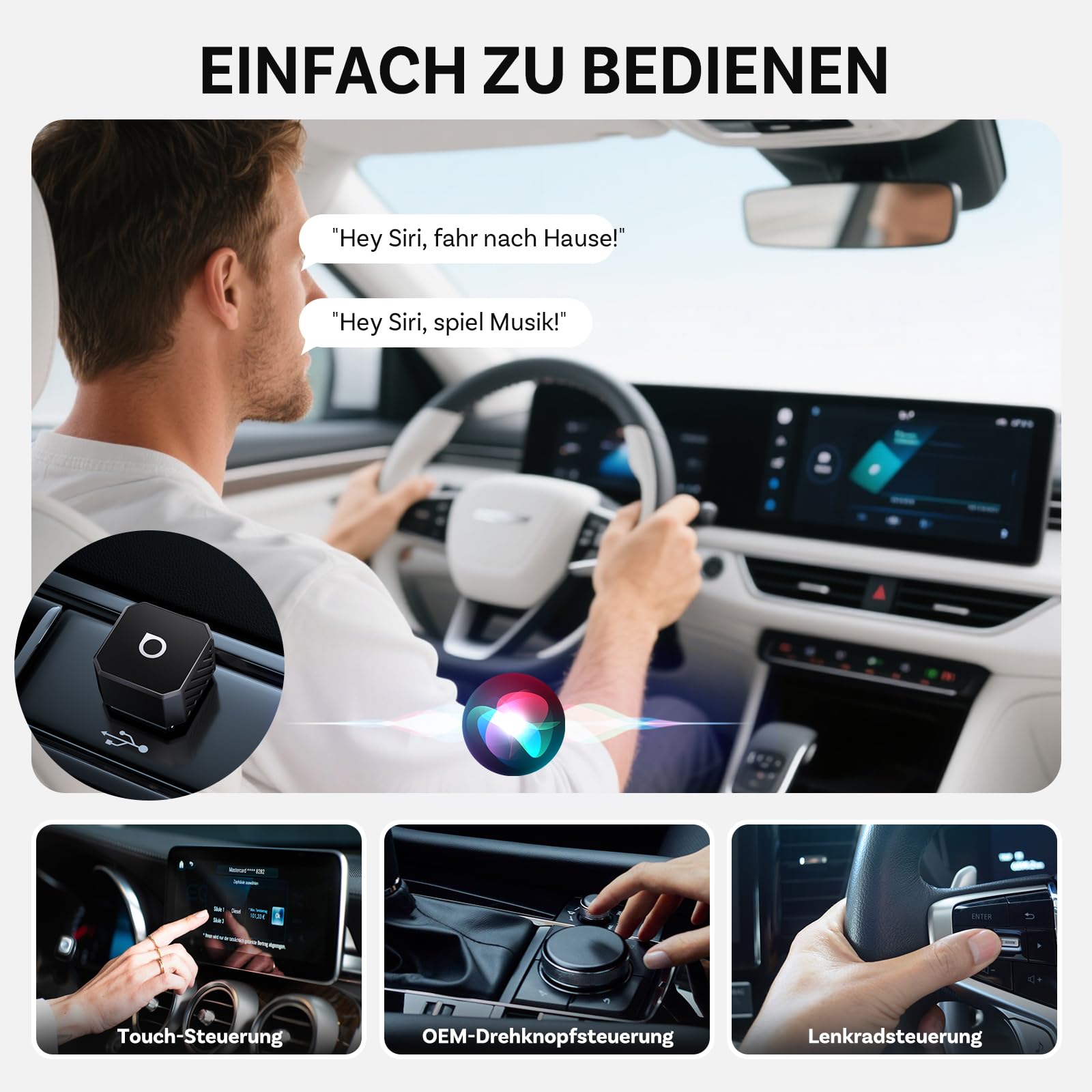 OTTOCAST Mini Pot 2026 Upgraded, 2-in-1 CarPlay & Android Auto Wireless Adapter für iOS 10+/Android 11+, Plug & Play, USB/Typ-C, OTA-Upgrade, Konvertiert Kabelgebunden zu Kabellos um, Schwarz