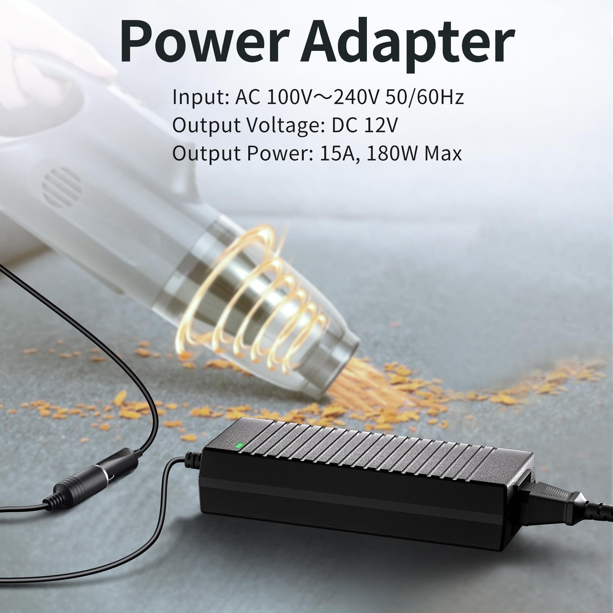 BGFOX 180W/15A KFZ Netzadapter, 2.65M Spannungswandler 230V auf 12V, 220V Wechselrichter Adapter mit Zigarettenanzünder-Buchse für Kühlbox, Autostaubsauger, Autokühlschrank, Kompressor, Reifenfüller