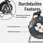 Brennenstuhl Garant V2 Kabeltrommel 25m Kabel (Made in Germany, 4 Schutzkontakt-Steckdosen, Überhitzungsschutz, Trommelkörper aus Spezialkunststoff)