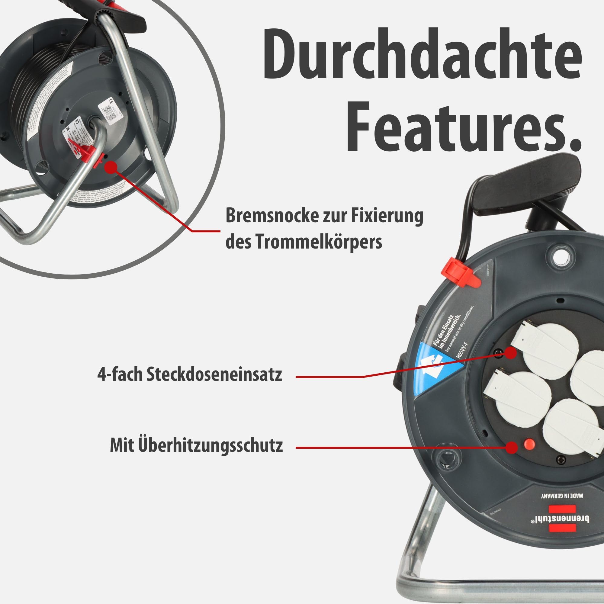 Brennenstuhl Garant V2 Kabeltrommel 25m Kabel (Made in Germany, 4 Schutzkontakt-Steckdosen, Überhitzungsschutz, Trommelkörper aus Spezialkunststoff)