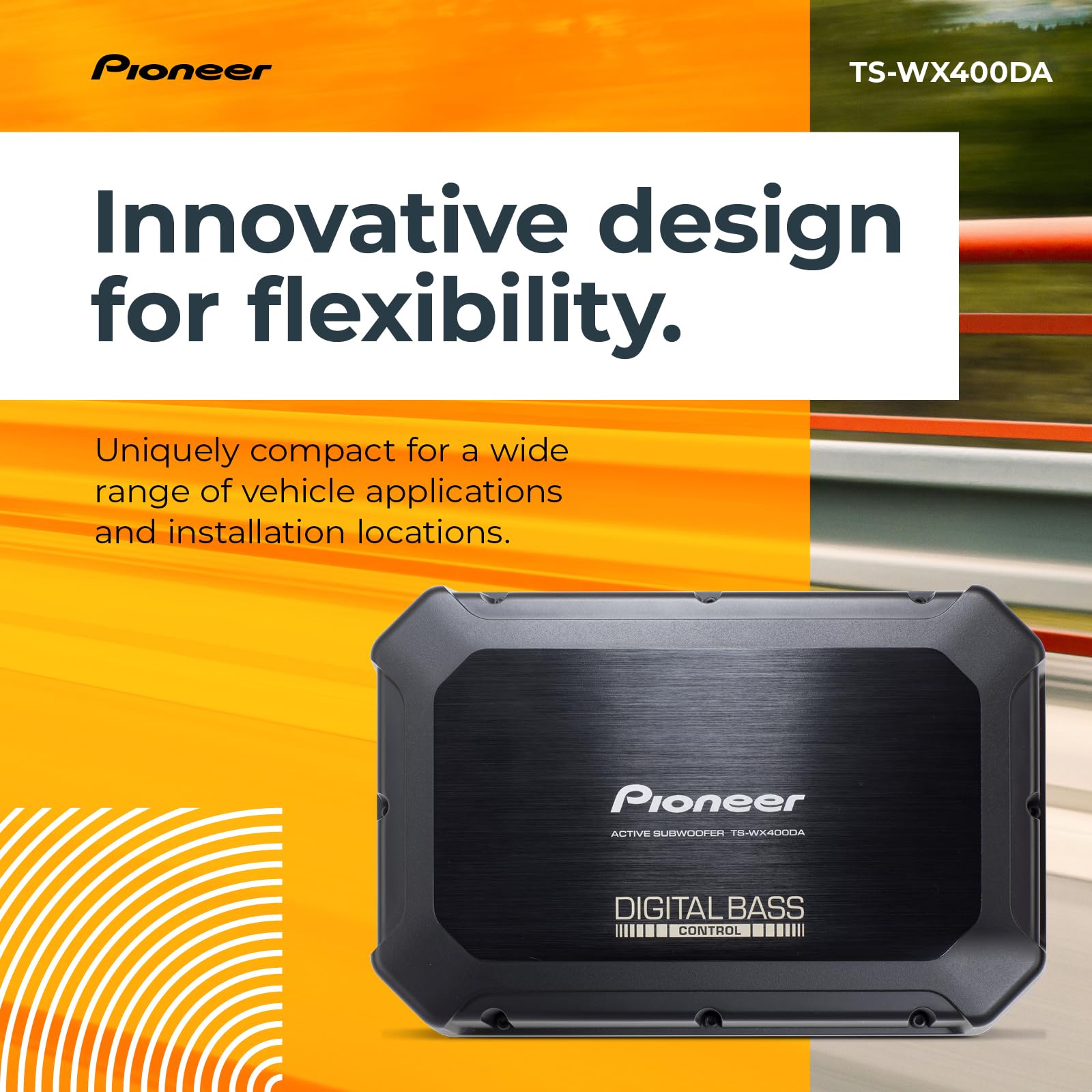 PIONEER TS-WX400DA Class-D Aktivsubwoofer mit digitaler Bassregelung für tiefedynamische Bässe (250 W), 2 frei wählbare Bassmodi, schwarz, 300 x 100 x 200 mm