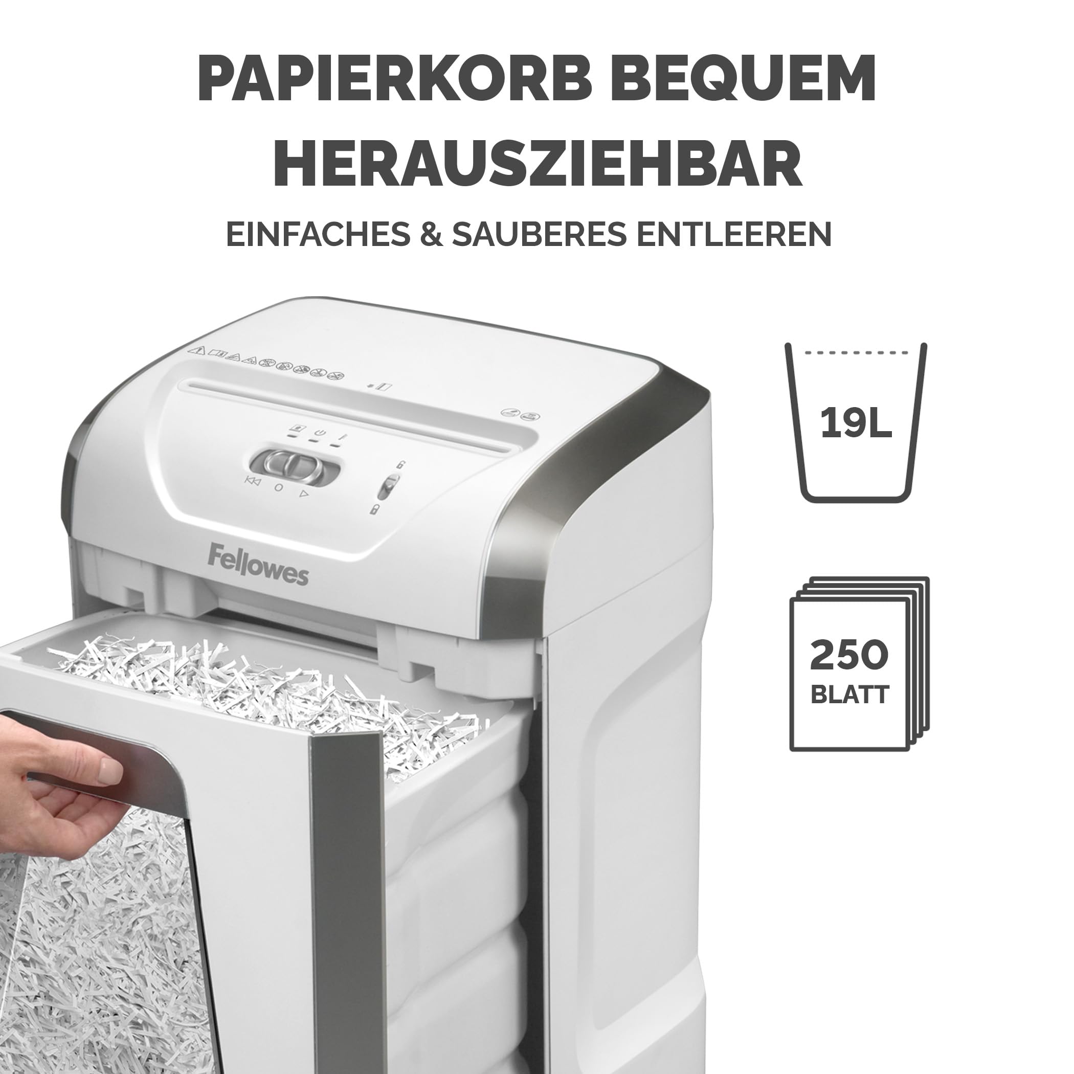 Fellowes Aktenvernichter für das Büro zu Hause - 15 Blatt Querschnitt Aktenvernichter für den Schreibtisch - Powershred 15C Home Shredder mit 19L Auszugsbehälter - Hochsicherheitsstufe-P4 - Weiß