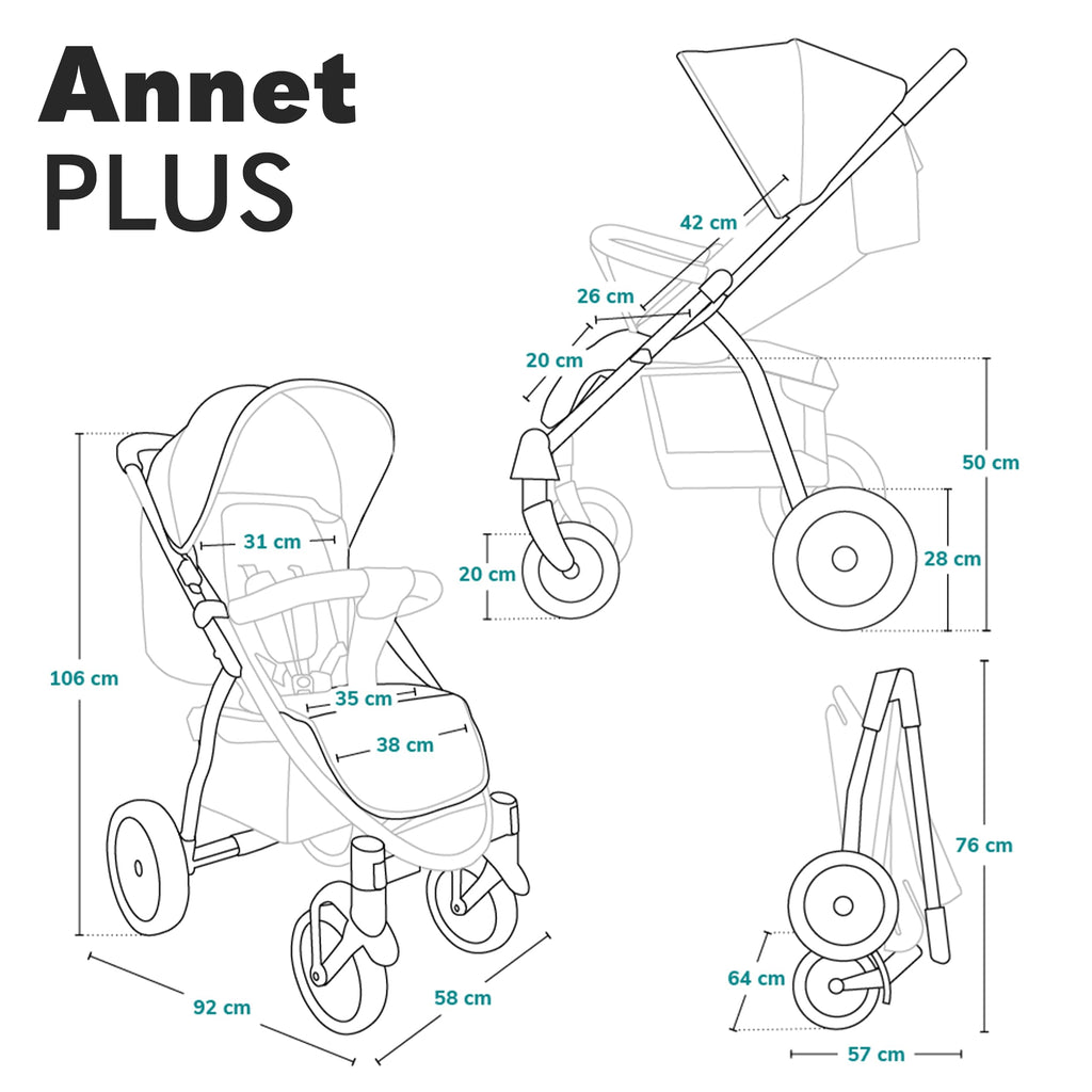 LIONELO Annet Buggy bis 22 kg mit Liegefunktion, Kinderwagen klein zusammenklappbar mit Zubehör, Eva-Schaum-Räder, Moskitonetz, Fußdecke Getränkehalter, Korb