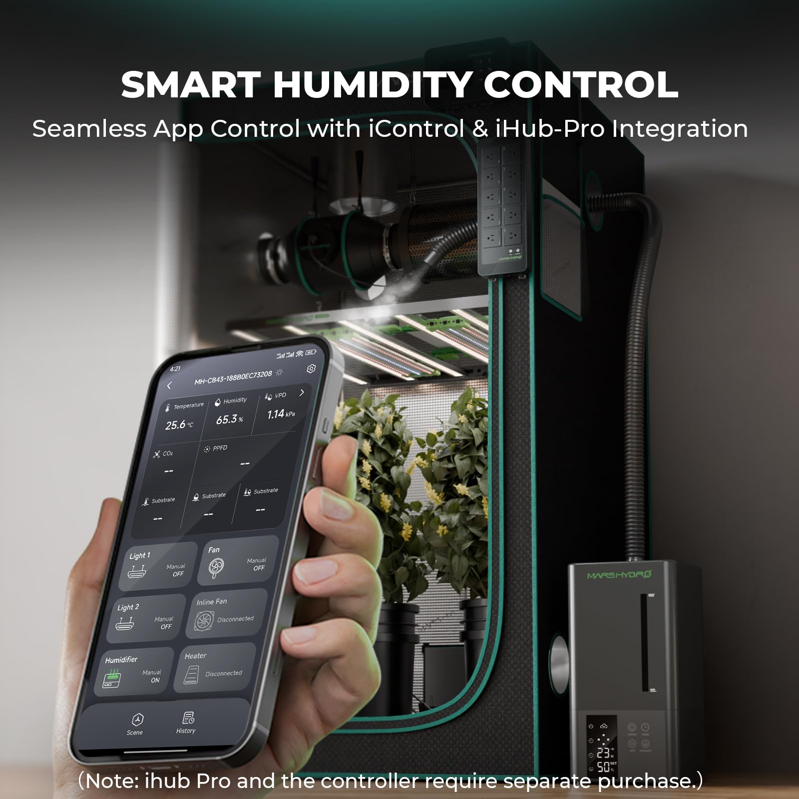 MARS HYDRO New Plant Humidifier 6L,with Adjustable Humidity,Timer Function,Ultrasonic Precise and Silent Operation,No-Leak Seal for Grow Tent,Indoor Planting,Greenhouse