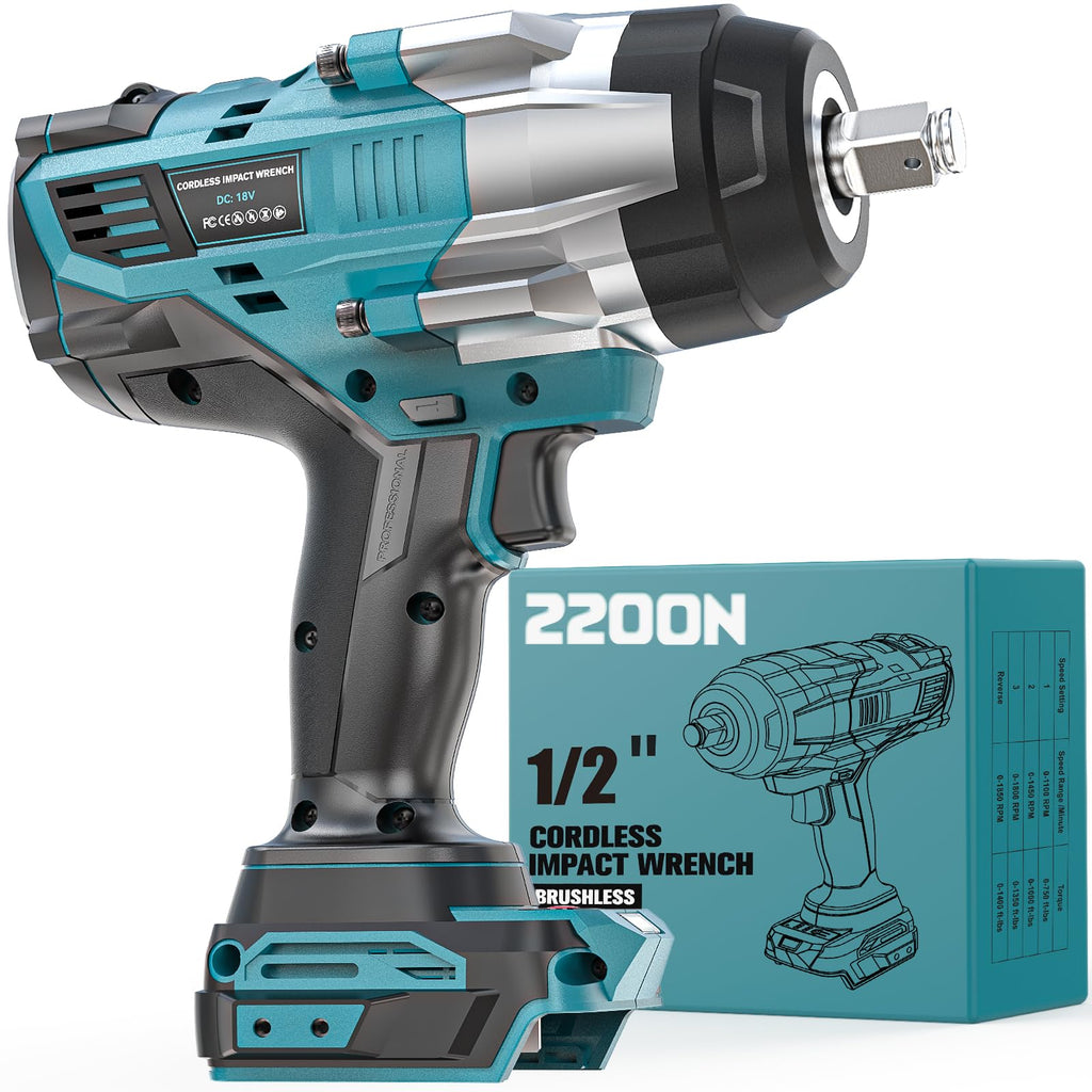Ecarke Akku-Schlagschrauber 2200 Nm – Kompatibel mit Makita 18V Akku, 1/2" Bürstenloser Drehschlagschrauber mit LED-Licht für Automobile und Schwerer Maschinenreparatur – Ohne akku