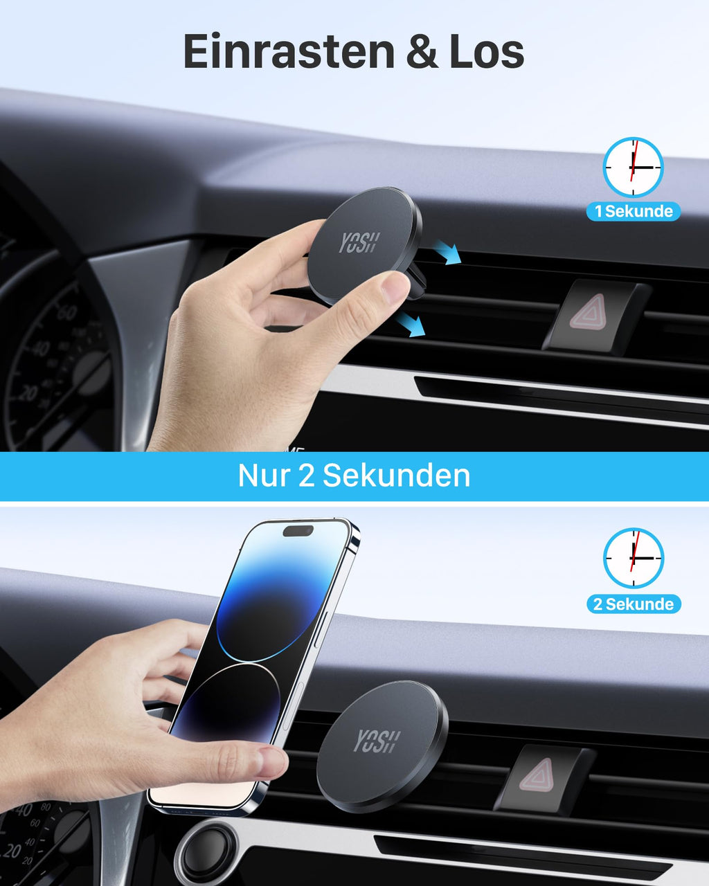 YOSH für MagSafe Autohalterung, Handyhalterung Auto mit N52 Magnet, Ultra-Stabiler Lüftung KFZ Handyhalterung, Magnetische Handyhalter fürs Auto, für iPhone 17/16/15/14/13/12 Serie, ohne Metallplatte