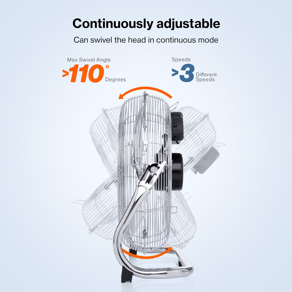 TRESKO AERSON Bodenventilator 60cm | Windmaschine mit 3-Leistungsstufen 200W | Standventilator Ventilator | hoher Luftdurchsatz | robuste Metallausführung | Neigungswinkel ca. 110 Grad