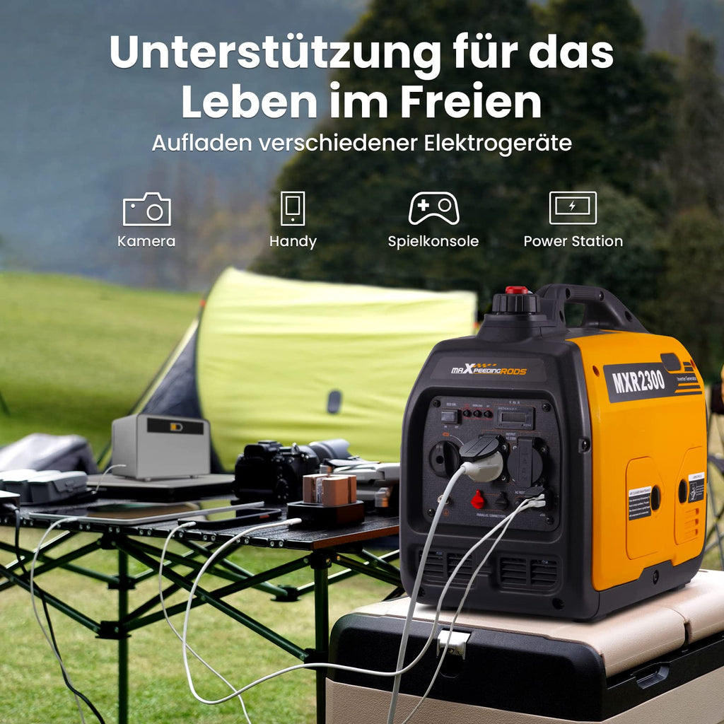 maXpeedingrods 2300W Inverter Stromerzeuger Superleise Tragbarer für Outdoor Camping Wohnmobil 4 Takt Leicht Notstromaggregat Benzin für Reise Garage, Wohnwagen mit USB und 230 V Steckdosen