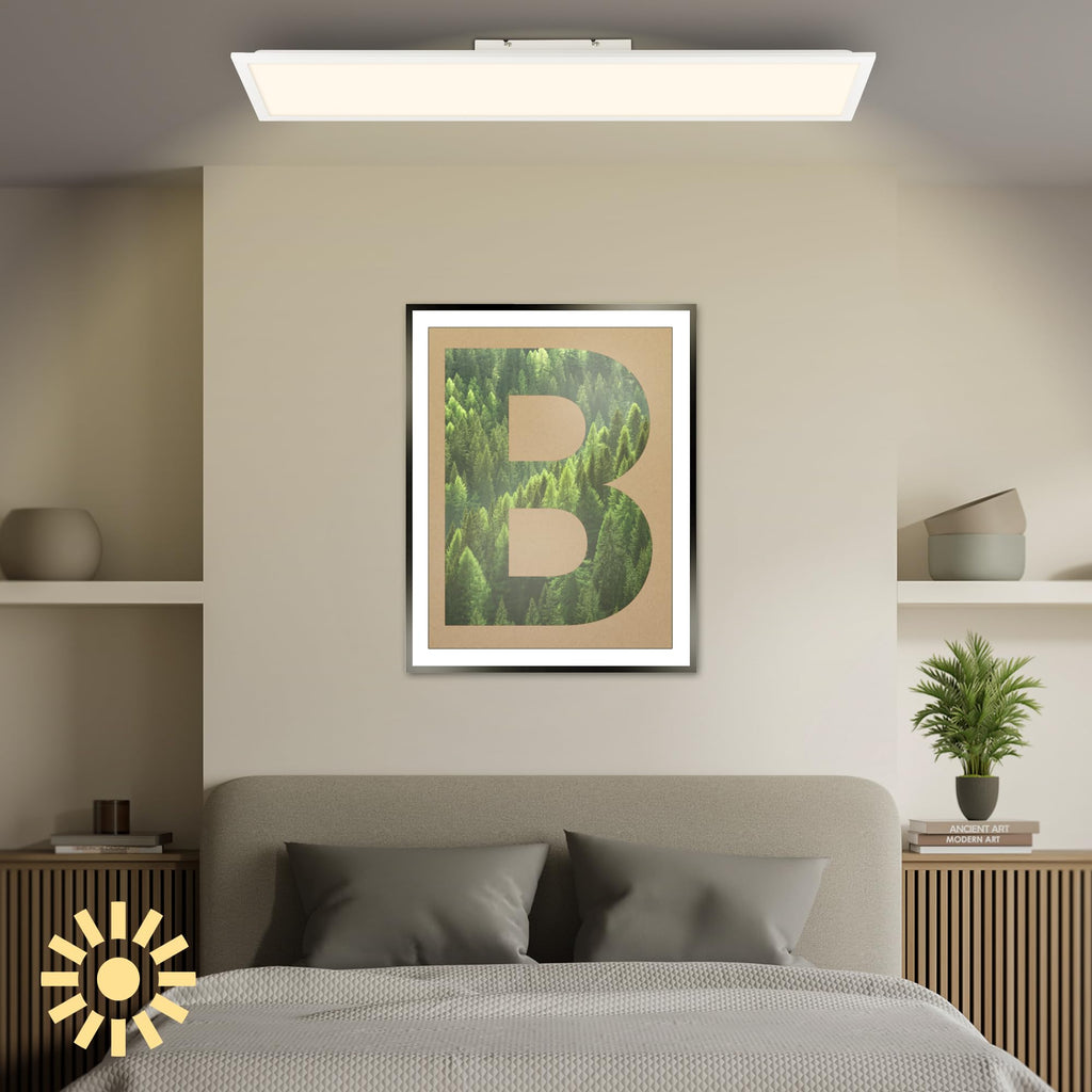 BRILONER - LED Deckenleuchte Effizienzklasse A, ca. 50.000h Licht, 12,6W, 2860lm, Fernbedienung, dimmbar, warmweiß bis kaltweiß, LED Lampe, LED Panel, Wohnzimmerlampe, Deckenlampe, 100x25x6 cm, Weiß