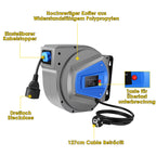 Professionell Automatische Kabeltrommel | 15m+1m Wand- und Deckenmontage | 180° Drehbares Kabel | Spritzwassergeschützt| für Innen- und Außenbereiche | Leistung 1500-3000W