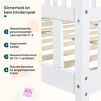 [en.casa] Kinderbett Sisimiut Hausbett Montessori 140 x 200 cm mit Rausfallschutz Holzbett für Kinder Bodenbett Lattenrost Kiefernholz Weiß matt