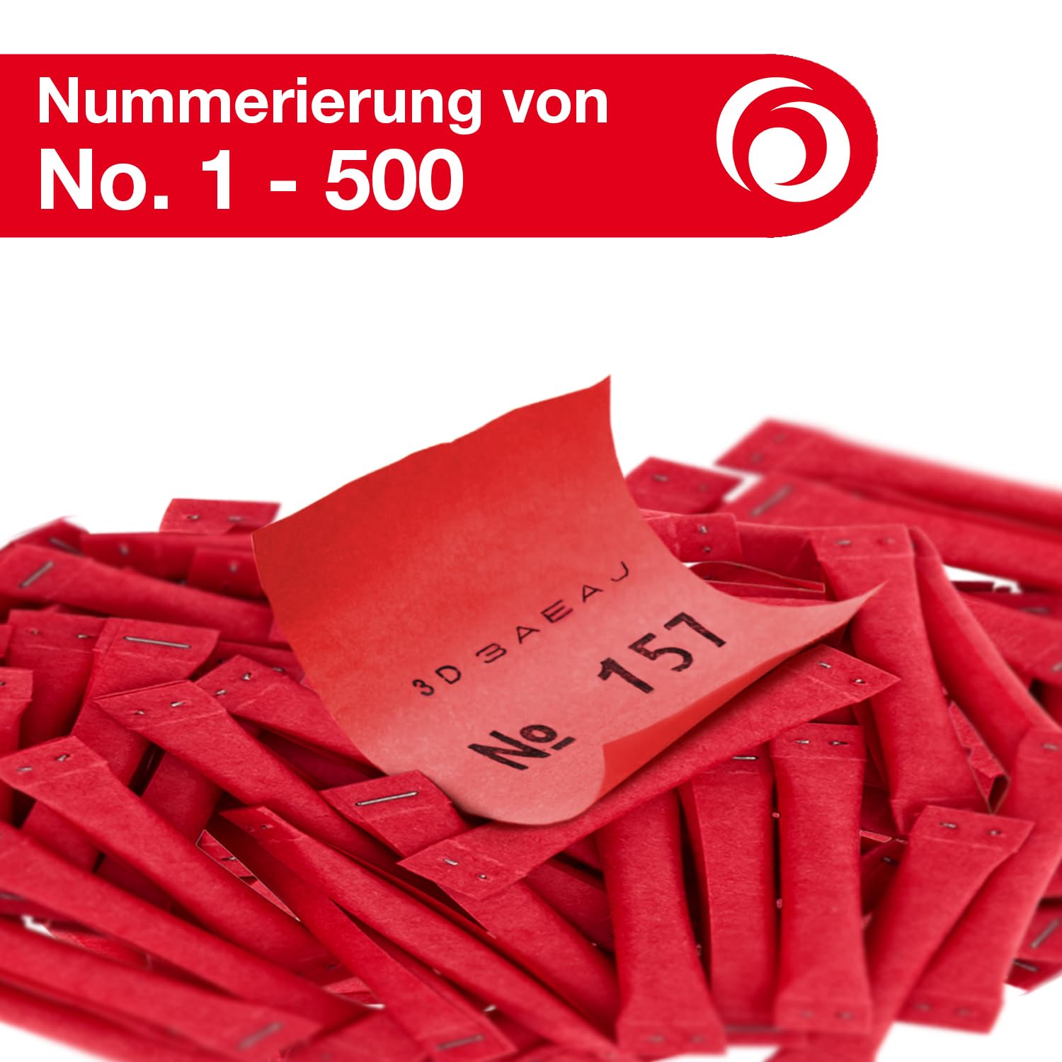 herlitz Gewinnlose nummeriert, 1-500, 10x50 Stück, Farbe Rot, Tombola, Gewinnspiel
