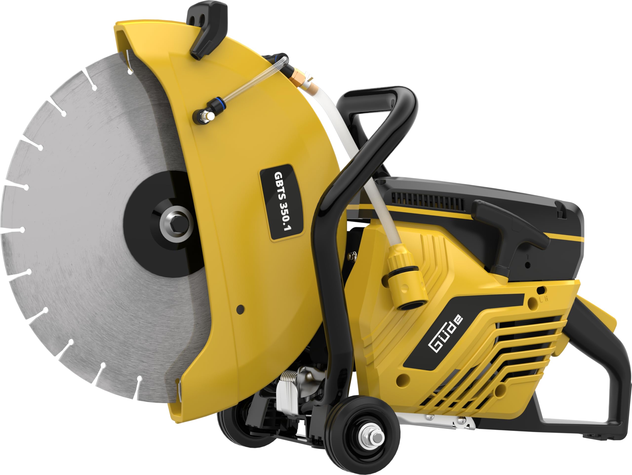 Güde Betontrennschneider GBTS 350.1 (2-Takt-Motor, 2,9/3,9 (kW/PS), 65 cm³ Hubr., 125 mm max. Schnitttiefe, 350 mm Trennscheiben-Ø, Nass und Trockenschnitt, inkl. Diamantscheibe & 3 Ersatzluftfilter)