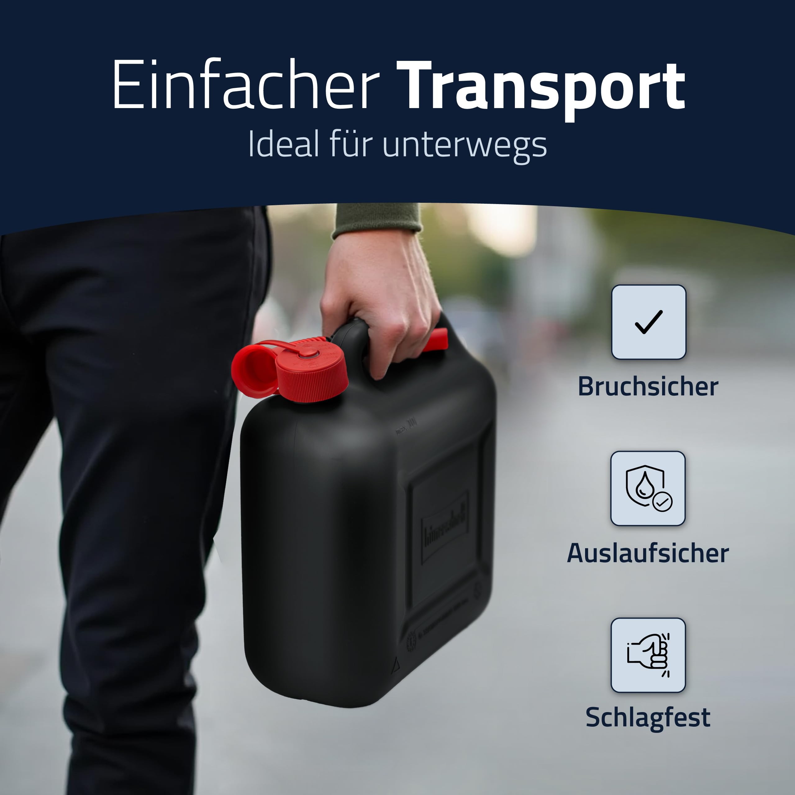 hünersdorff Kraftstoff-Kanister 812800 STANDARD 10l für Benzin, Diesel und andere Gefahrgüter, UN-Zulassung, made in Germany, TÜV-geprüfter Produktion, schwarz