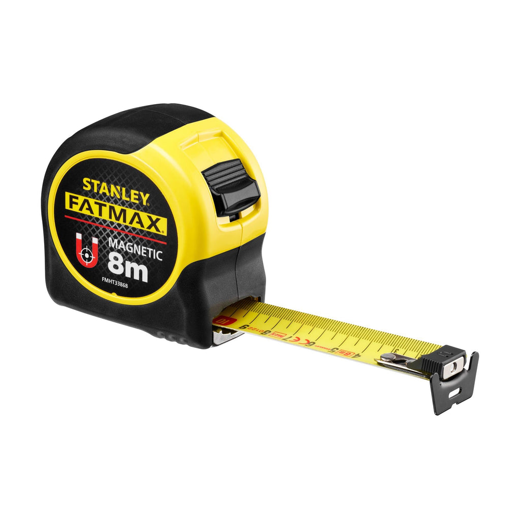 Stanley FatMax Bandmaß Blade Armor, Magnethaken (8 m Länge, Feststeller, automatischer Rücklauf, Gürtelclip) FMHT0-33868