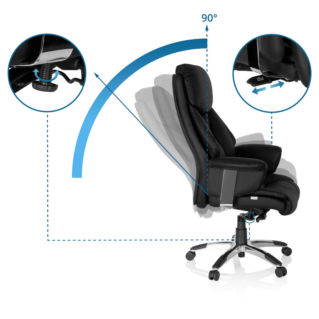 hjh OFFICE 608200 XXL Chefsessel Prado Leder Schwarz Bequemer Bürosessel mit Dicker Polsterung, hohe Rückenlehne