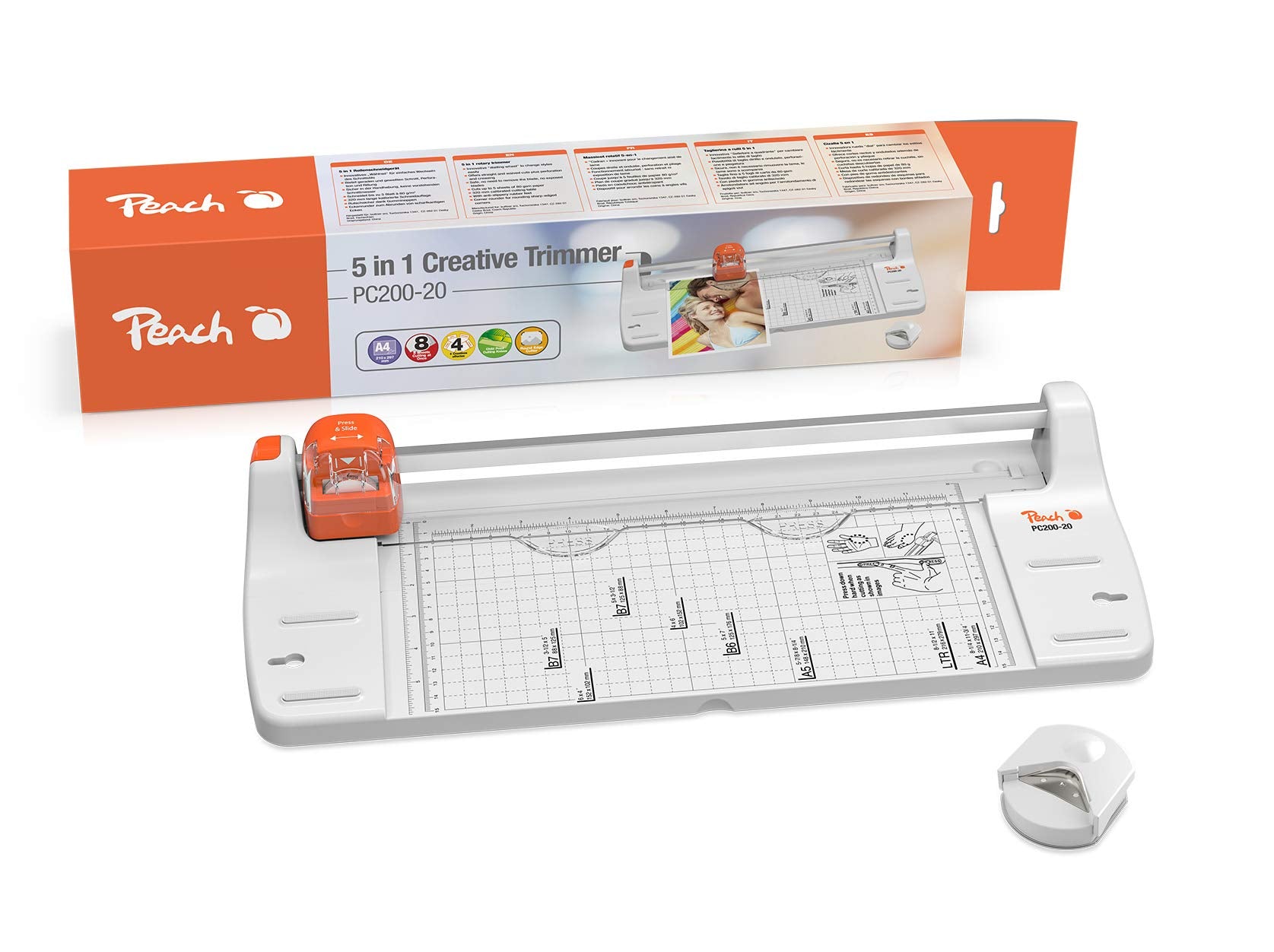Peach 5 in 1 Kreativ Rollenschneider - 4 Schnittarten inkl. praktischer Eckenrunder - bis A3 Format - bis 10 Blatt - PC200-20